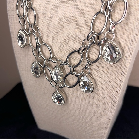 Silver Layered Gem Necklace Costume Event Party Cocktail - Picture 4 of 11